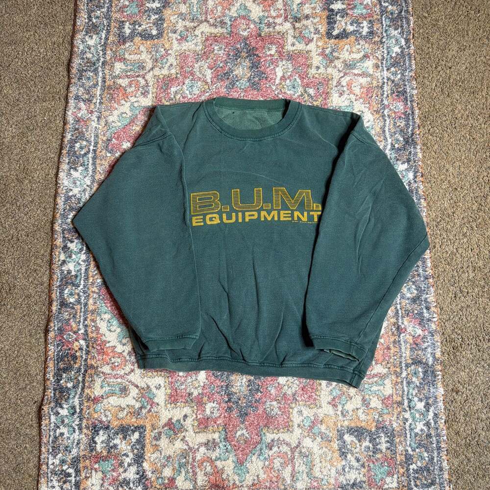 Vintage 90s B.U.M. Equipment Forest Green Graphic Crewneck Sweatshirt